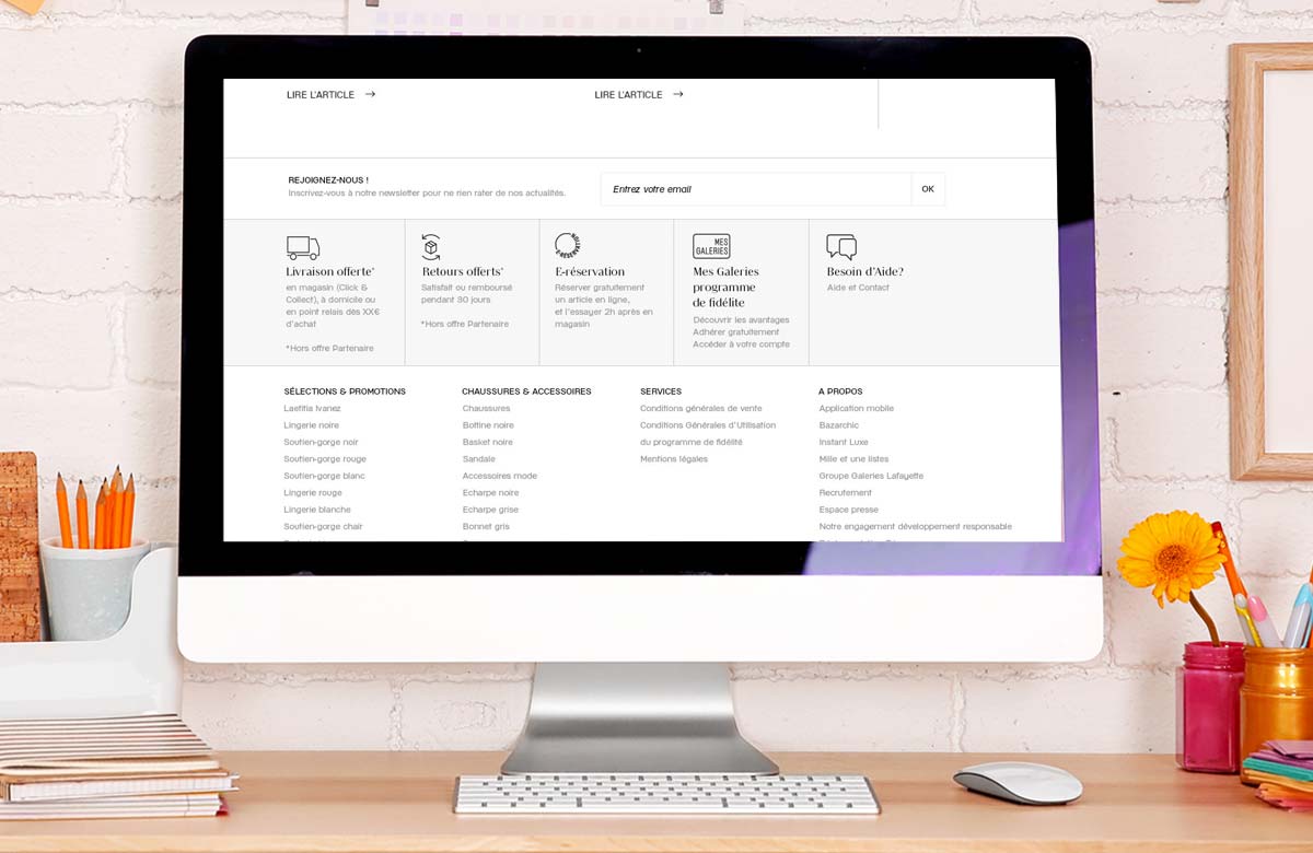 Footer du site Galeries Lafayette